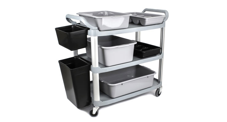 Сервисные тележки могут быть оснащены ящиками для уборки или перевозки посуды